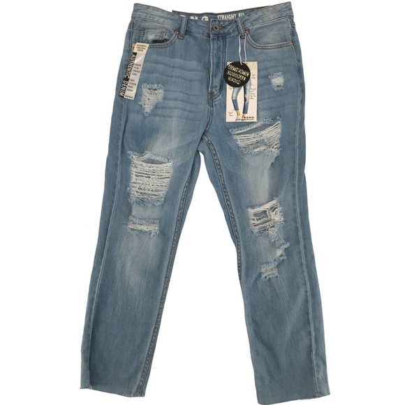 S.O.N.G. Denim - NWT S.O.N.G. Womens Light Blue Distressed High Rise Straight Crop Jeans Size 29